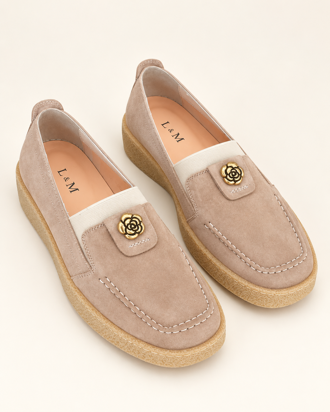 Mocassins LMCONFORT à fleur dorée – Taupe
