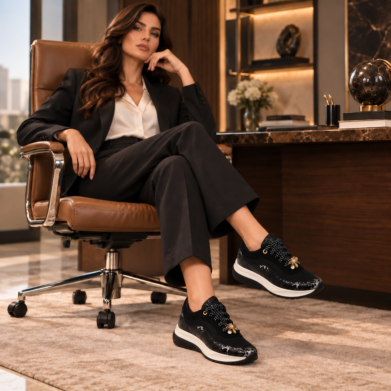 Baskets Femme Fatale Noires & Argentées à Abeille Dorée