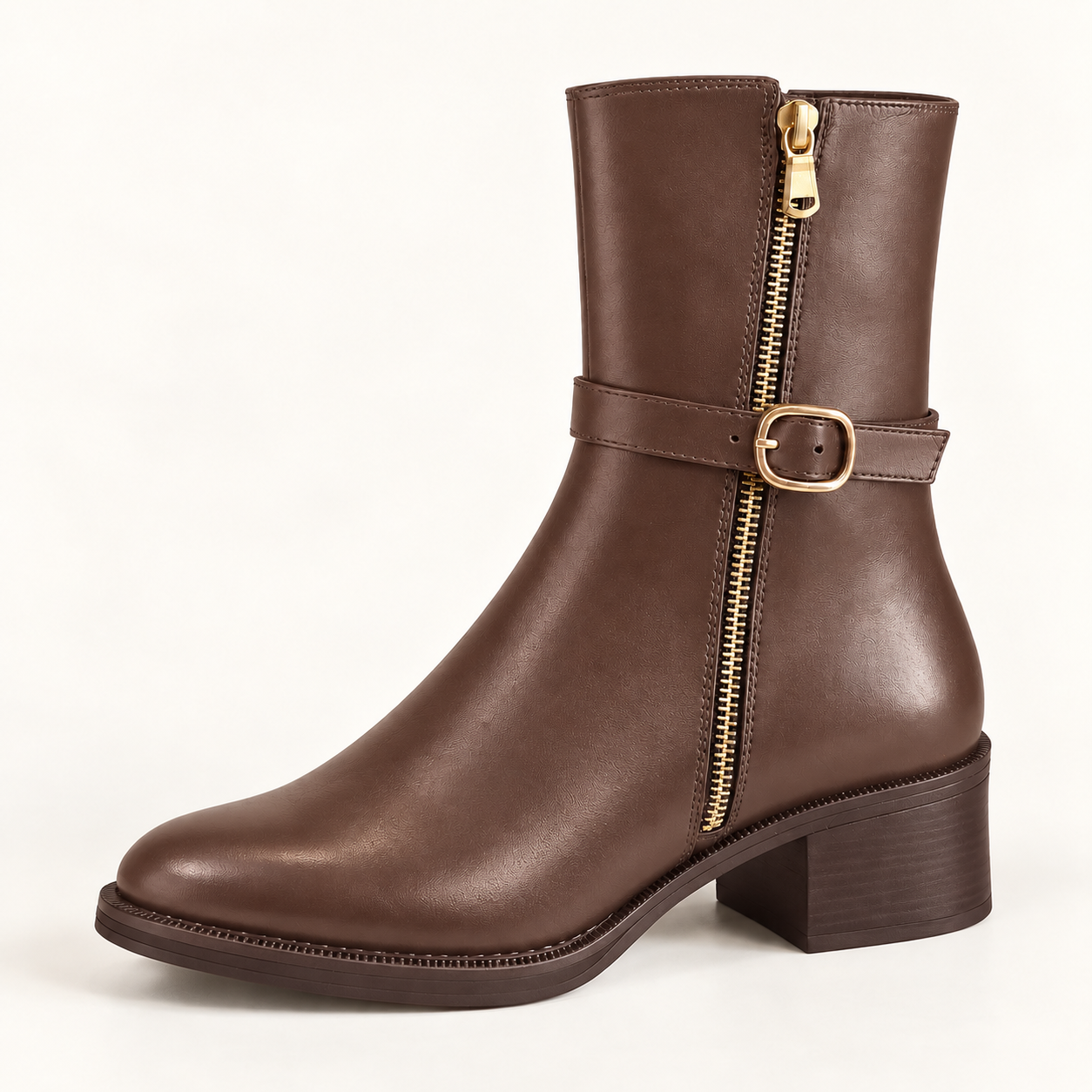 Bottines à boucle et talon — Marron chocolat | LMCONFORT