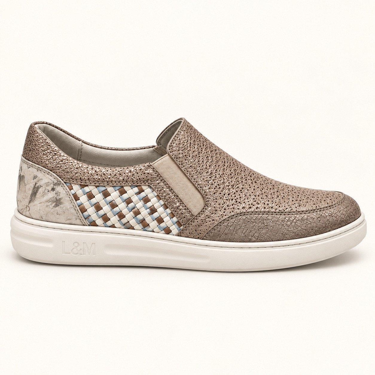 Baskets Slip-On LMCONFORT en cuir Taupe Mosaïque