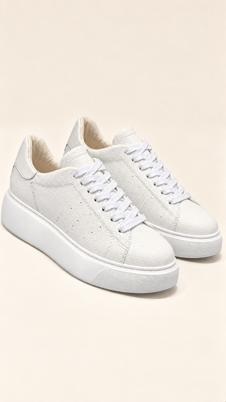 Baskets LMCONFORT en cuir grainé à plateforme – Blanc