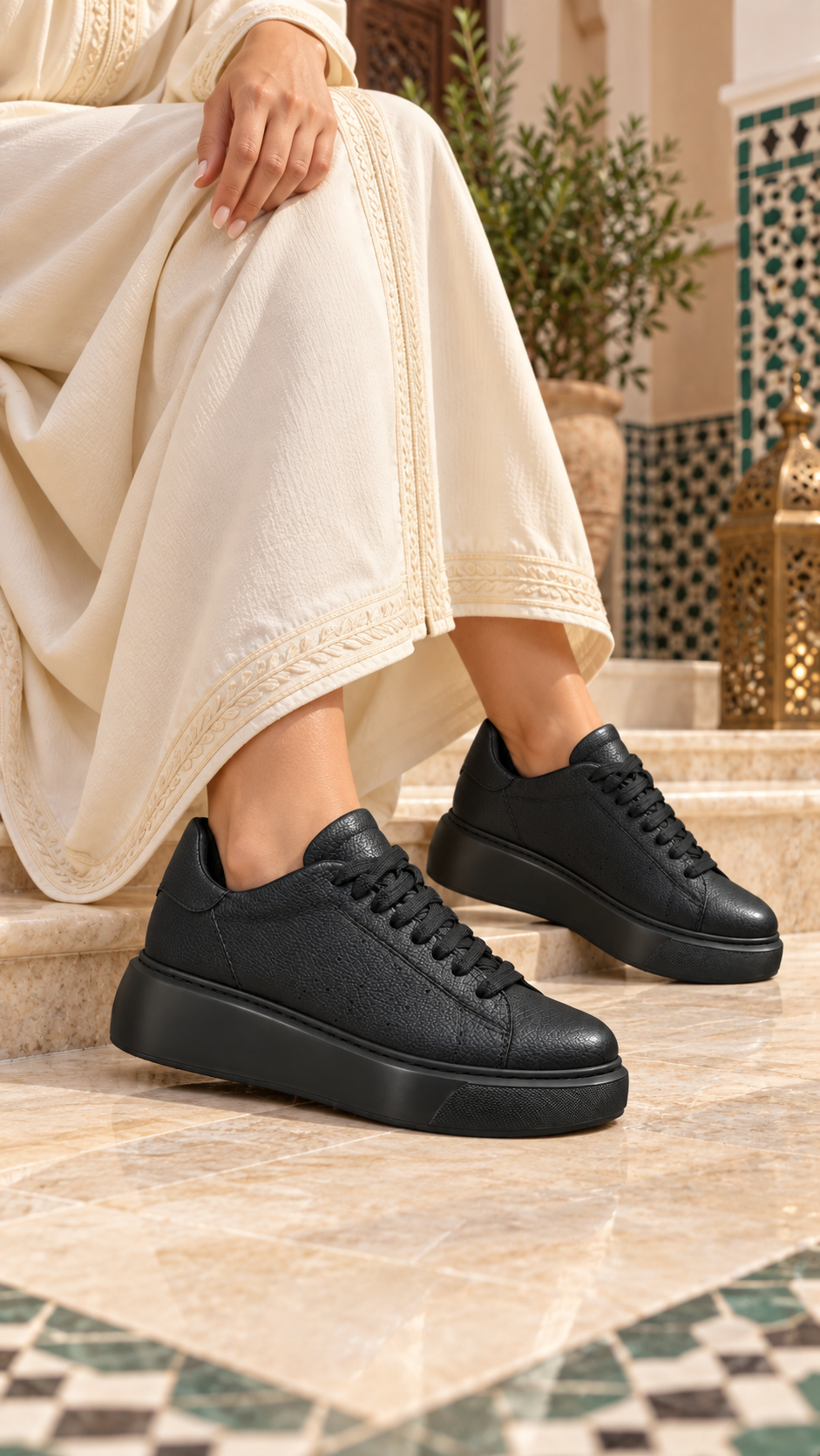 Baskets LMCONFORT en cuir grainé à plateforme – Noir